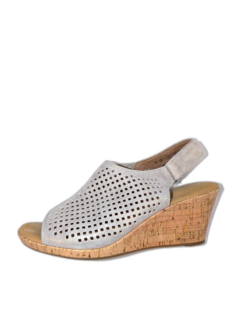 Rockport | Briah Perforated Slingback Wedge Sandals Metallic Khaki | Size 8.5